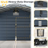 EROMMY 12x25 FT Carport Storage Shed 2-in-1, Heavy Duty Car Port with Galvanized Metal Frame, Base-Reinforced Enclosed Storage Shelter, Extended Coverage for Trucks, Cars & All Vehicles, Gray EROMMY