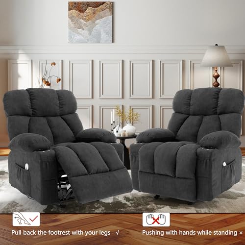 Massage Rocking Recliner Chair, Ergonomic Recliners Sofa with Vibration Massage & Heat, Rocking Chair Nursery Chair for Living Room Lounge with 4 Pockets, 2 Cup Holders, Black