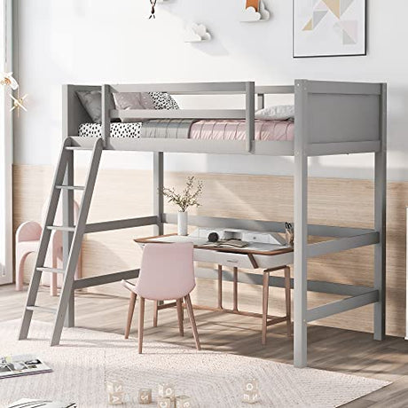 Harper & Bright Designs Grey Twin Loft Bed Frame with Angle Ladder and Full-Length Guardrails for Kids and Teens Harper & Bright Designs