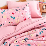 SLEEP ZONE Kids Twin Bedding Comforter Set - Super Cute & Soft Kids Bedding 5 Pieces Set with Comforter, Sheet, Pillowcase & Sham (Pink Flower) SLEEP ZONE