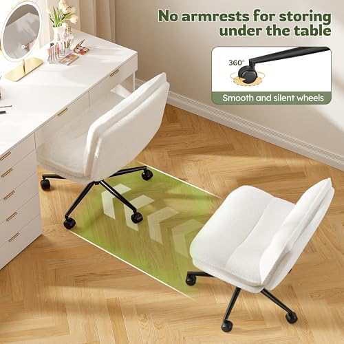 DurayLoly Criss Cross Chair with Wheels, 7" Extra Thick Ergonomic Cross Legged Office Chair, Height Adjustable Swivel Design for Home Office, Study & Vanity,White DurayLoly