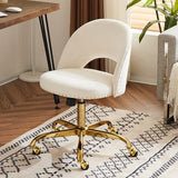 VINGLI Modern Velvet Small Office Chair,Cute Desk Chair with Wheels,Gold Base/Studs, Comfy Armless Swivel Vanity Task Chair for Women/Girl/Kids, Nail Tech Chair for Bedroom,Small Space,White VINGLI