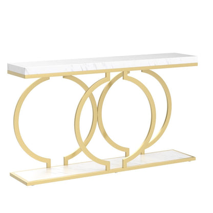 Tribesigns Gold Console Table, 55 inch Faux Marble Entryway Table Narrow Long Sofa Table, Modern Accent Table for Living Room, Entrance Table Geometric Metal Frame, White and Gold - WoodArtSupply