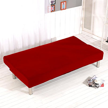 Cornasee Stretch Futon Cover Slipcovers Full Size,Fully Folding Armless Sofa Bed & Couch Protector,Machine Washable (Red) Cornasee