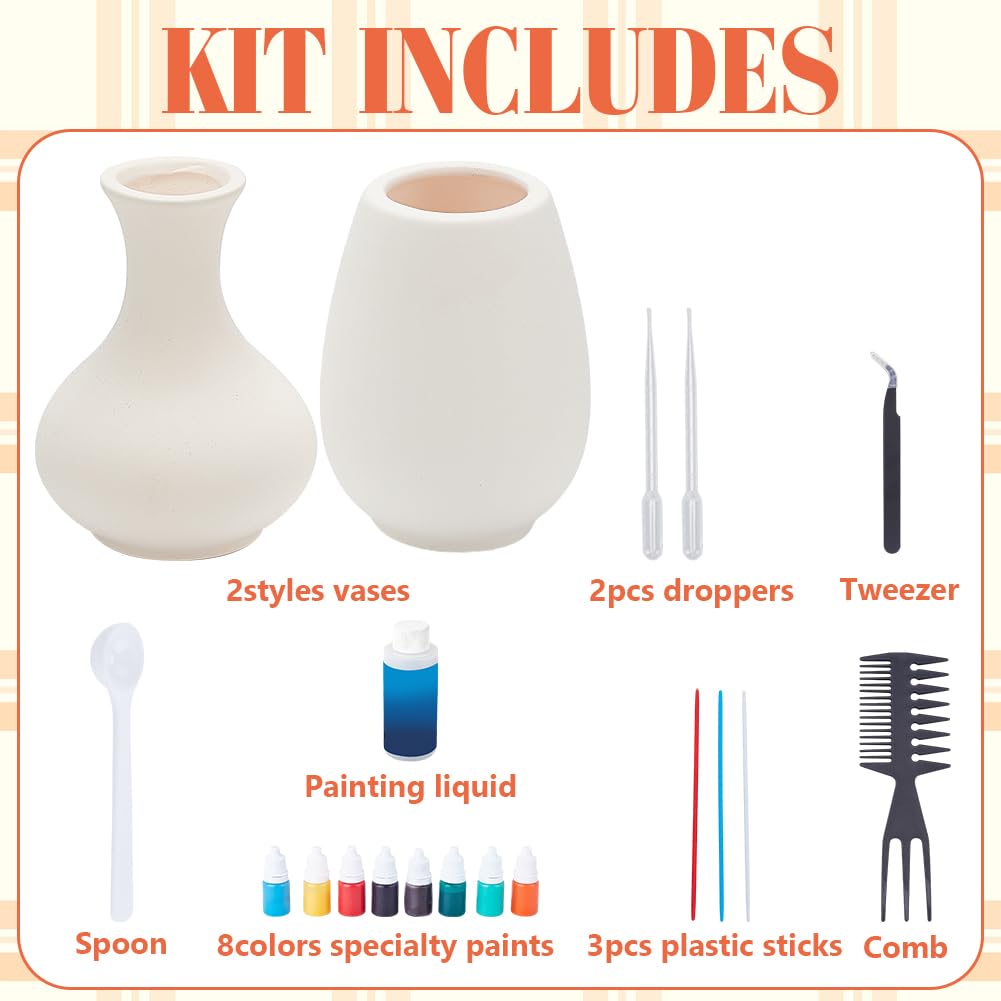 WEBEEDY DIY Water Marble Painting Kit for Adults 2 Styles Vase Marbling Paint Art Set with Instruction for Beginners Paint Your Own Flower Vase Craft Kits Birthday Wedding Mother's Day Creative Gift WEBEEDY