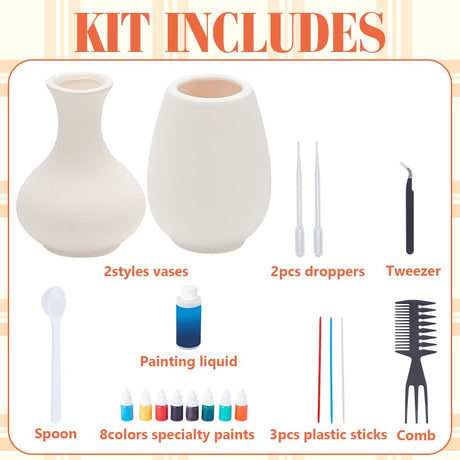 WEBEEDY DIY Water Marble Painting Kit for Adults 2 Styles Vase Marbling Paint Art Set with Instruction for Beginners Paint Your Own Flower Vase Craft Kits Birthday Wedding Mother's Day Creative Gift WEBEEDY