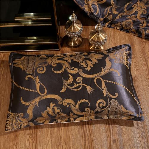 YUURO Satin Silk Duvet Cover Set with Pillowcase,Luxury Embroidery Bedding Set Soft Cozy Bedspread Lightweight Comforter Cover for All Season,Zipper Closure (Red,Single) YUURO