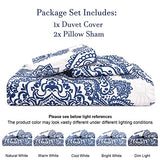 PHF Ultra Soft Paisley Duvet Cover Queen Size, Printed Bedding Set 3 Pieces, Comfy Farmhouse Pattern Duvet Cover Set with 2 Pillow Shams, Zipper Closure and 8 Ties, 90"x90", Royal Blue & White PHF