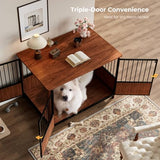 Zivanti 43'' XL Fluted Large Dog Crate Furniture with 3 Doors, Modern Indoor Decorative Dog Crate End Table, Wooden Dog Kennel Cage for Medium to Large Dogs, Walnut Zivanti