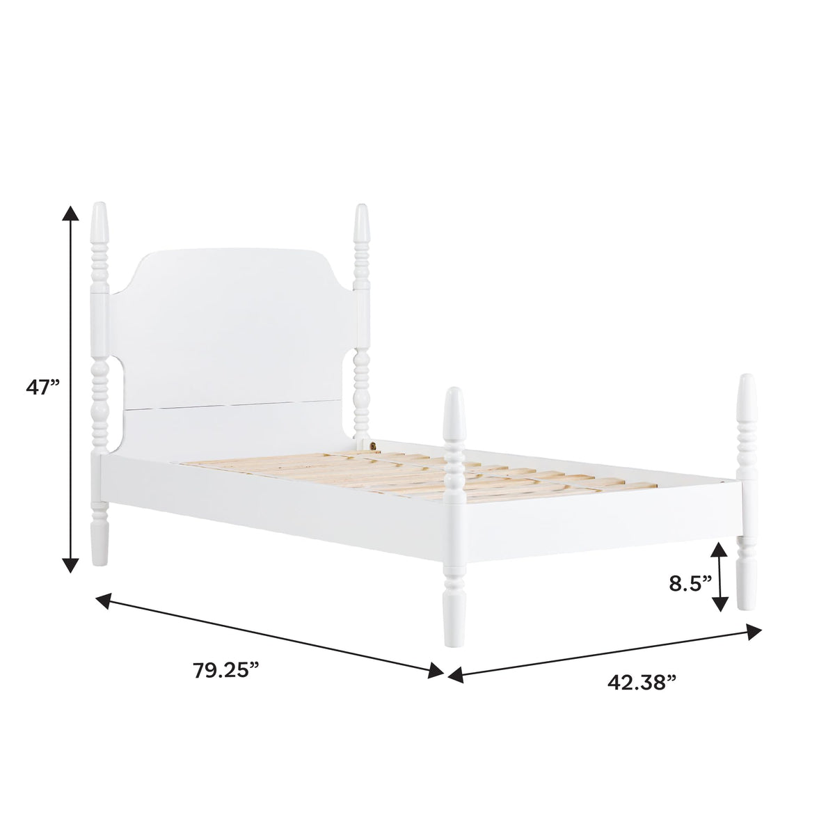 Walker Edison EZ Assembly Traditional Wood White Spindle Bed, Vintage Bed Frame, No Box Spring Required, Twin Bed Frame with Headboard, Twin Size, White Walker Edison