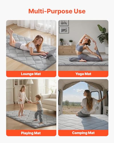 VEVOR 9-Layer Japanese Futon Mattress, 2.5" Thick Twin Tatami Mat, Foldable Roll Up Mattress for Sleeping with Storage Bag, Portable Floor Mattress for Camping Dormitory Yoga, Gray VEVOR