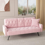 Modern Velvet 2 in 1 Futon Sofa Bed,Convertible Folding Sleeper Bed Couches with 2 Pillows,73" Tufted Recliner Love Seat with Golden Chrome Legs for Living Room Apartment Office (Pink) Anwick