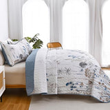 Dobuyly Blue Quilt California King Size Floral Botanical King Quilt Bedding Set 3 Pieces Soft Lightweight Microfiber Flower Bedspread Coverlet Set for All Season, 112"x96" Dobuyly