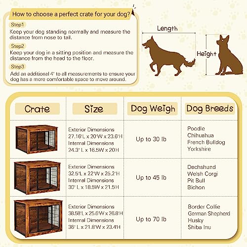 Bigrab Dog Crate Furniture with Thick Cushion, Side End Table Wooden Dog Cage with Double Doors, Chew-Resistant Dog Kennel Dog House Indoor for Small to Large Dog, L - WoodArtSupply