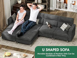 YESHOMY Convertible Sectional Sofa Modular Couch with Upholstered Chair and Moveable Ottoman, L-Shaped, 6 Seats, for Living Room, Dark Grey YESHOMY