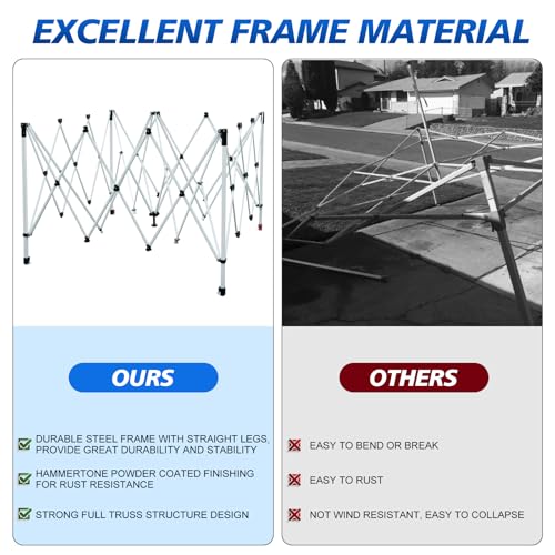WEIZE Pop up Canopy Tent 10x10ft, 1-Button Push Setup, Instant Portable Shelter, Adjustable Height, Portable Roller Bag, 4 Weight Bags, Guy Ropes & Stakes Included Blue WEIZE