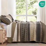 Dinjoy Queen Quilt Set Taupe, Striped Bedspread Queen Size Brown Bedding Sets 3 Pieces Micofiber Lightweight Quilts with 2 Pillow Shams Coverlet Bed Sets for Women Men 96''x90'' Dinjoy