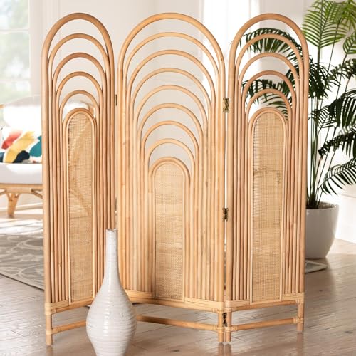 bali & pari Golda Modern Bohemian Natural Brown Rattan Room Divider bali & pari