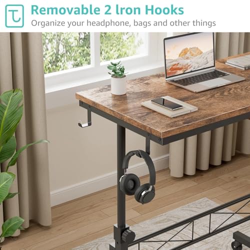 Small Portable Rolling Standing Desk - 32 Inch Adjustable Height Mobile Stand Up Desks with Wheels for Treadmill Walking Pad, Teacher Podium for Classroom, Couch Sofa Side Laptop Table, Rustic Brown WINAZ