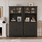 IDEALHOUSE 72" in Tall Kitchen Pantry Storage Cabinet, Elegant Pantry Hutch Bar Cabinet with Microwave Stand & Drawers, Glass Doors for Dining Room, Kitchen, Living Room (Black & 32 Inches Wide) IDEALHOUSE