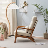JOYBASE Lounge Accent Chair, Mid Century Modern Chair, High Back Chair, Wood Frame Armchair, Comfy Reading Chair for Living Room, Office, Bedroom (Off-White, Fabric), 34.6''D x 25.6''W x 36.6''H JOYBASE