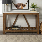 Walker Edison Modern Farmhouse Accent Entryway / Living Room End Table, 52 Inch, Color-Marble and Walnut Walker Edison