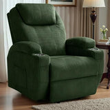 Furmax Electric Power Lift Recliner Chair with Massage for Elderly Corduroy Fabric Recliner Single Sofa with Cup Holders, Side Pockets and Remote Control for Living Room Bedroom (Green)