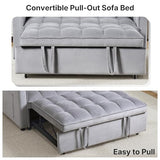 Rovibek 3 in 1 Sleeper Sofa Bed, 53'' Pull Out Couch Convertible Futon Loveseat with Adjustable Backrest, Velvet Sleeper Chaise Lounge Futon for Apartment Office Small Space, Grey Rovibek