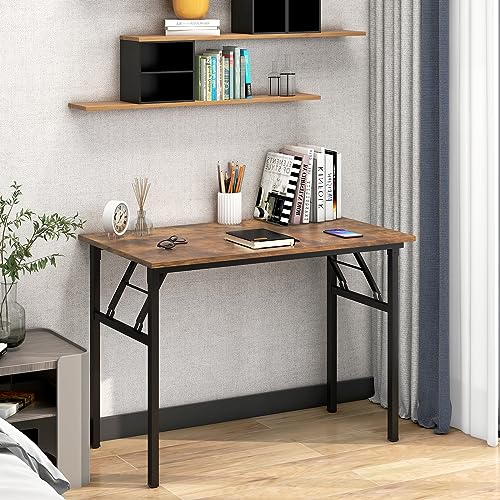 Need Folding Desk for Home Office 39-3/8 inch Length Modern Folding Table Computer Desk No Install Needed Rustic Brown Desktop Black Frame AC5FB(100 * 60) Need