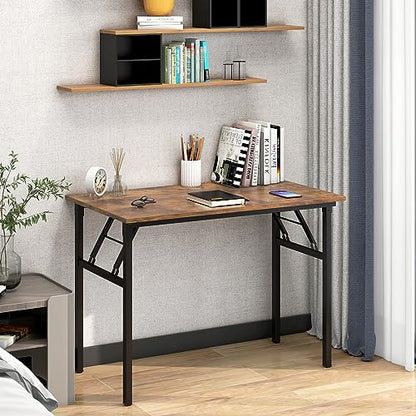 Need Folding Desk for Home Office 39-3/8 inch Length Modern Folding Table Computer Desk No Install Needed Rustic Brown Desktop Black Frame AC5FB(100 * 60) - WoodArtSupply