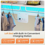 Itaar Metal Bunk Bed Full Over Full with Hall Tree, Power Outlet, LED Bunk Bed with 6 Storage Drawers, Bed with 13‘’ Safety Guardrail & Ladders for Kids and Teen, 400lb Weight Capacity, White Itaar