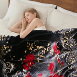 JML Soft Fleece Blanket King Size, Heavy Korean Blanket, 85x95 Inches- 9 Lbs, Single Ply, Fluffy Thick Warm Breathable Home Decor, Cozy Fuzzy Winter Bedding, Floral Embossing Pattern, Flower JML