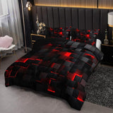 Nttopship Neon Red Black Comforter Set Twin Geometric Kids Bedding Set,3 PCS Geometry Honeycomb Bed Set Modern Quilt Set 1 Comforter 2 Pillow Cases Cool Room Decor All Season B-Side Black Nttopship