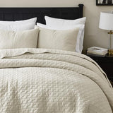 palassio Beige 100% Cotton Quilt King Size Bedding Sets with 2 Pillow Shams, Textured Lightweight Soft Bedspread Shabby Chic Coverlet, Neutral Quilted Comforter Bed Cover for All Season, 3 Pieces palassio