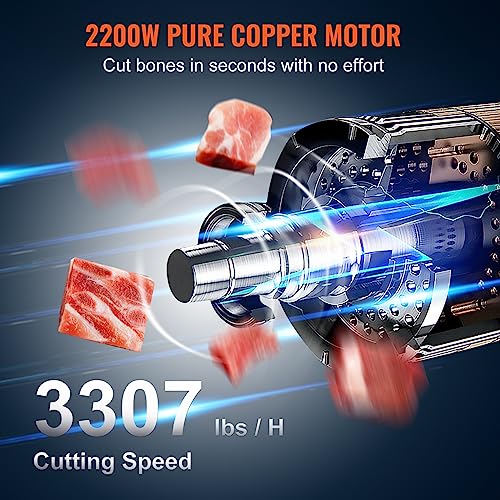 VEVOR Commercial Electric Meat Bandsaw, 2200W Stainless Steel Vertical Bone Sawing Machine, Workbeach 24.4" x 20.5", 0.16-8.7 Inch Cutting Thickness, Frozen Meat Cutter with 6 Blades for Rib Pork Beef VEVOR