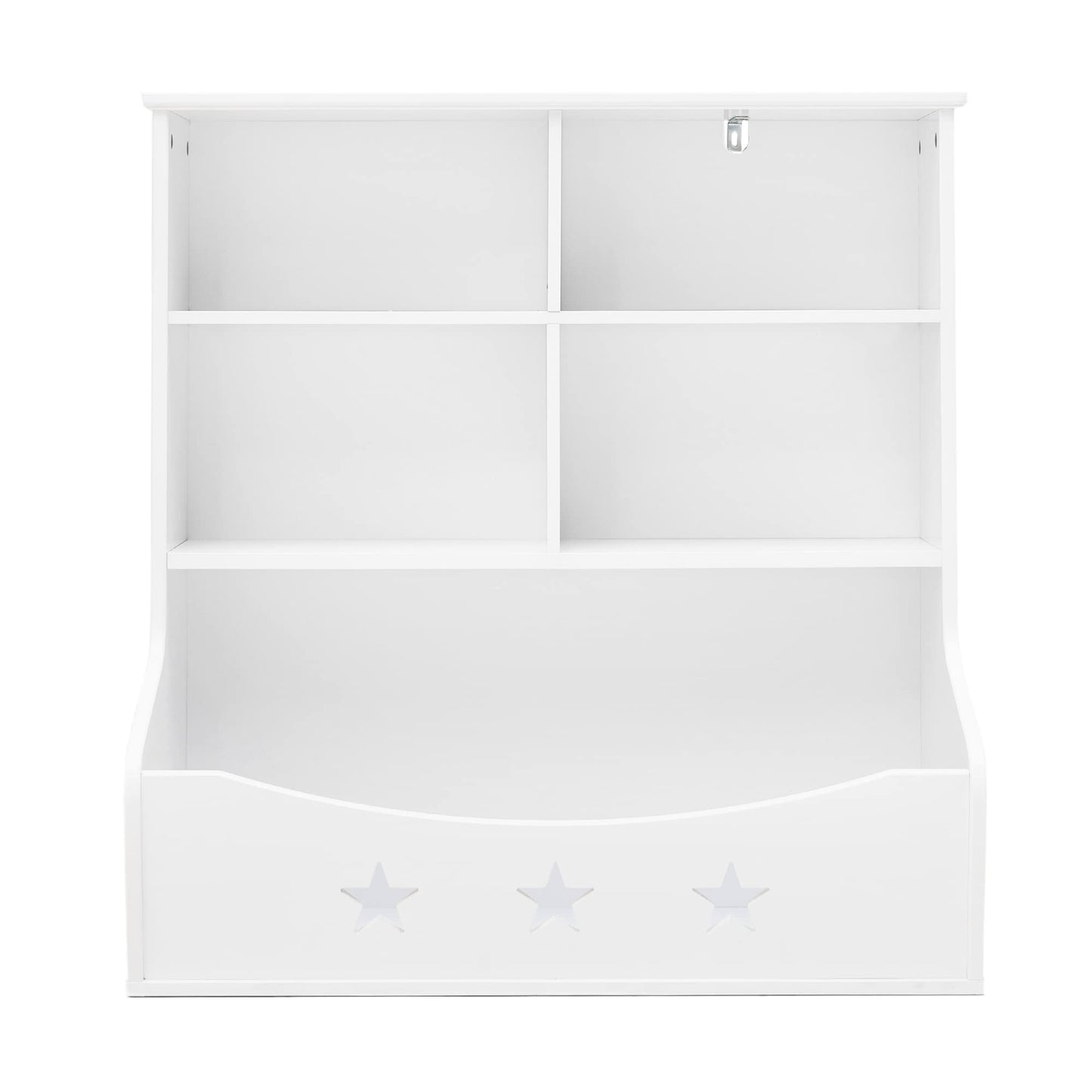 Curipeer White 3-Shelf Kids Bookshelf with 5 Cube Units and Star Pattern Toy Organizer for Playroom and Nursery - WoodArtSupply