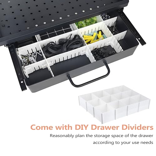 Luffioner Power Tool Organizer Cart with 8 Outlets Charging Station, Tools Storage Cart with DIY Drawer, Wheels, Power Strip, Utility Rack for Power Tools, Batteries, Wrench, Repair Tools (Red) Luffioner