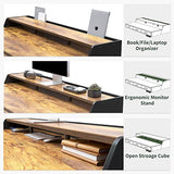 FEZIBO Electric Standing Desk with Drawers, 55x26 Inch Standing Desk Adjustable Height, Stand Up Desk with Monitor Shelf, Sit Stand Home Office Desk, Rustic Brown FEZIBO