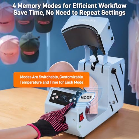 Auto Hat Heat Press Machine, Automatic Open/Release, 4 Memory Modes, Precise Temp/Timer Control, 6.54"x3.84"Curved Heat Plate, Hat Stretcher, for Caps, Sublimation, Vinyl, Heat Transfer GOCHIFIX
