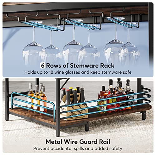 Tribesigns Rustic Brown L-Shaped Home Bar Unit with 3 Tiers and Wine Glass Holder Tribesigns