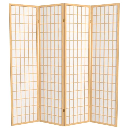 Red Lantern 6 ft. Tall Window Pane Shoji Screen - Natural - 4 Panels Red Lantern