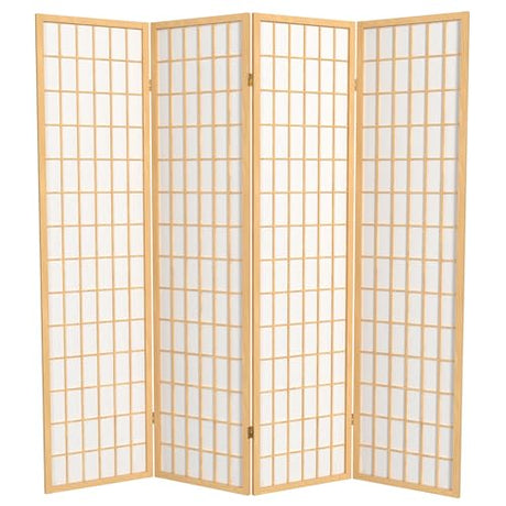 Red Lantern 6 ft. Tall Window Pane Shoji Screen - Natural - 4 Panels Red Lantern