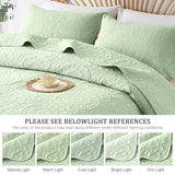 WURUIBO Light Green Quilt Set Queen Size, Embossing Microfiber Full Bedspreads with Pillow Sham, Ligthweight Breathable Thin Coverlet, Reversible Bedding Set for All Season (1 Quilt, 2 Pillow Shams) WURUIBO