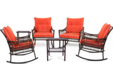 CIRMUBUY 6-Piece Patio Furniture Set,Outdoor Rocking Chairs Set of 2, Patio Conversation Set with 4 Wicker Chairs with 2 Glass Coffee Tables and Cushions for Backyard, Bistro (Carrot) CIRMUBUY