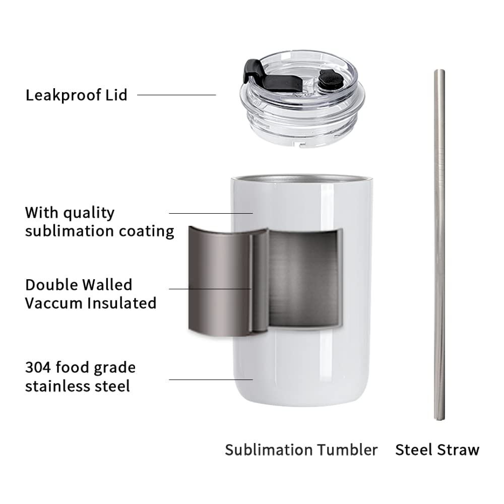 PYD Life Sublimation Kids Tumblers Blanks 12 OZ White Tumbler Cups Stainless Steel Coffee to Go Travel Tumblers with Lid and Metal Straw for Tumbler Heat Press Sublimation Oven Print 4 Pack PYD Life
