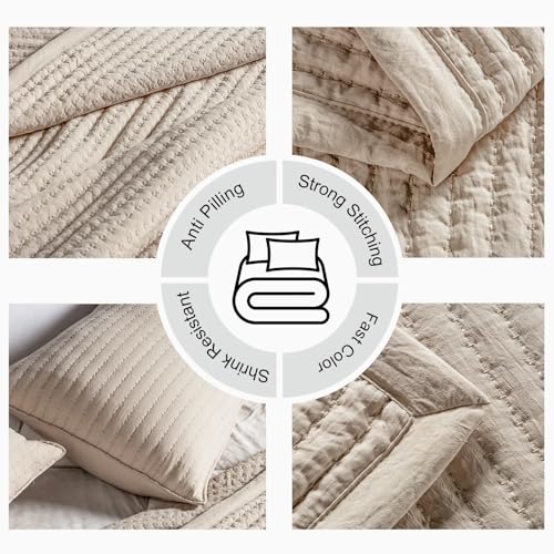 Queen Quilt Set – 90"x90" Soft Washed Lightweight Bedspread with Multi-Lock Quilting, Minimalist Nordic Bedding, All-Season Quilt for Spring, Summer & Fall (1 Quilt + 2 Pillow Shams), Oatmeal DAWNDIOR