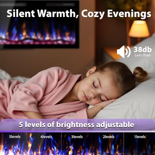 Kucreiheat 60" WiFi Electric Fireplace with Crackling Sound, Smart Linear Fire Place for Living Room, Recessed & Wall Mount Heater, 750/1500W, App & Remote Control, Timer, Log Flame Kucreiheat
