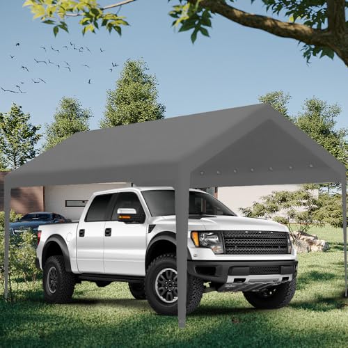 Carport Replacement Canopy, Replacement Top Cover for 12' x 20' Carport Frame, 180G PE Fabric Waterproof & UV Protected Tarp with Ball Bungees, Grey (Only Top Cover, Frame is not Included) Vanteriam
