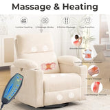 Oversized Power Recliner Chair Swivel Glider with Massage and Heat, Swivel Rocker Recliner with Adjustable Armrests, Nursery Chair with Adjustable Headrest, Rocker Nursery Recliner, Corduroy Beige