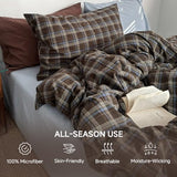 Erwinmu Plaid Duvet Cover Set Queen Size,Brown Blue Gingham Patterned Bedding Set for Girls Boys,Modern Soft Breathable Microfiber Comforter Cover 3 Pieces with Zipper Closure and 2 Pillow Shams Erwinmu